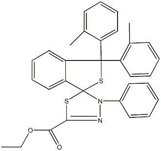 ethyl 1,1-bis(2-methylphenyl)-4'-phenyl-1,3,4',5'-tetrahydrospiro(2-benzothiophene-3,5'-[1,3,4]-thiadiazole)-2'-carboxylate Struktur