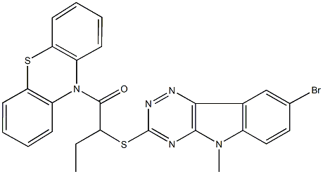 10-{2-[(8-bromo-5-methyl-5H-[1,2,4]triazino[5,6-b]indol-3-yl)sulfanyl]butanoyl}-10H-phenothiazine Struktur