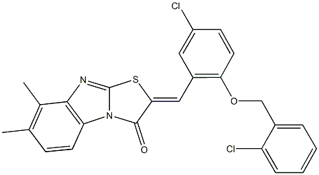 2-{5-chloro-2-[(2-chlorobenzyl)oxy]benzylidene}-7,8-dimethyl[1,3]thiazolo[3,2-a]benzimidazol-3(2H)-one Struktur