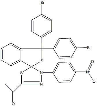 1-[1,1-bis(4-bromophenyl)-4'-(4-nitrophenyl)-1,3,4',5'-tetrahydrospiro(2-benzothiophene-3,5'-[1,3,4]-thiadiazole)-2-yl]ethanone Struktur