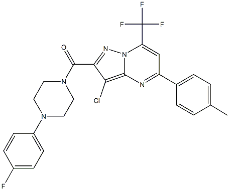 3-chloro-2-{[4-(4-fluorophenyl)-1-piperazinyl]carbonyl}-5-(4-methylphenyl)-7-(trifluoromethyl)pyrazolo[1,5-a]pyrimidine Struktur