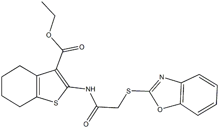 ethyl 2-{[(1,3-benzoxazol-2-ylsulfanyl)acetyl]amino}-4,5,6,7-tetrahydro-1-benzothiophene-3-carboxylate Struktur