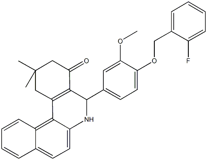 5-{4-[(2-fluorobenzyl)oxy]-3-methoxyphenyl}-2,2-dimethyl-2,3,5,6-tetrahydrobenzo[a]phenanthridin-4(1H)-one Struktur