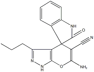 6'-amino-3'-propyl-1,1',3,4'-dihydro-2-oxospiro(2H-indole-3,4'-pyrano[2,3-c]pyrazole)-5'-carbonitrile Struktur