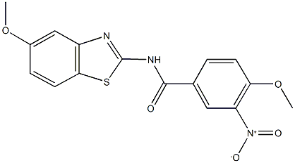 3-nitro-4-methoxy-N-(5-methoxy-1,3-benzothiazol-2-yl)benzamide Struktur