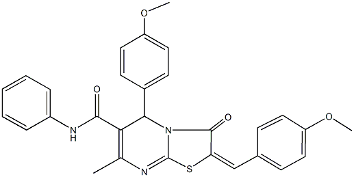 2-(4-methoxybenzylidene)-5-(4-methoxyphenyl)-7-methyl-3-oxo-N-phenyl-2,3-dihydro-5H-[1,3]thiazolo[3,2-a]pyrimidine-6-carboxamide Struktur