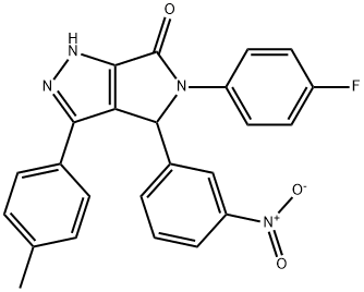 5-(4-fluorophenyl)-4-{3-nitrophenyl}-3-(4-methylphenyl)-4,5-dihydropyrrolo[3,4-c]pyrazol-6(1H)-one Struktur