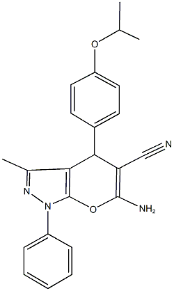 6-amino-4-(4-isopropoxyphenyl)-3-methyl-1-phenyl-1,4-dihydropyrano[2,3-c]pyrazole-5-carbonitrile Struktur