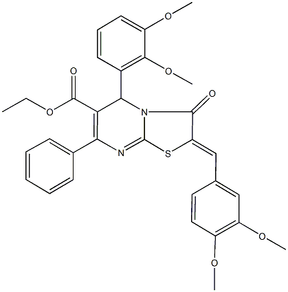 ethyl 2-(3,4-dimethoxybenzylidene)-5-(2,3-dimethoxyphenyl)-3-oxo-7-phenyl-2,3-dihydro-5H-[1,3]thiazolo[3,2-a]pyrimidine-6-carboxylate Struktur