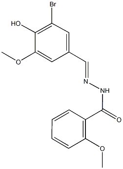 N'-(3-bromo-4-hydroxy-5-methoxybenzylidene)-2-methoxybenzohydrazide Struktur