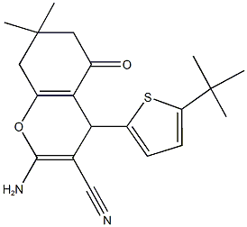 2-amino-4-(5-tert-butyl-2-thienyl)-7,7-dimethyl-5-oxo-5,6,7,8-tetrahydro-4H-chromene-3-carbonitrile Struktur