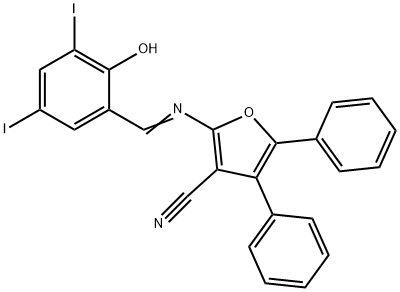 2-[(2-hydroxy-3,5-diiodobenzylidene)amino]-4,5-diphenyl-3-furonitrile Struktur