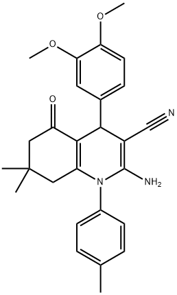 2-amino-4-(3,4-dimethoxyphenyl)-7,7-dimethyl-1-(4-methylphenyl)-5-oxo-1,4,5,6,7,8-hexahydro-3-quinolinecarbonitrile Struktur