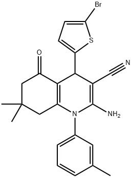 2-amino-4-(5-bromo-2-thienyl)-7,7-dimethyl-1-(3-methylphenyl)-5-oxo-1,4,5,6,7,8-hexahydro-3-quinolinecarbonitrile Struktur