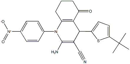 2-amino-4-(5-tert-butyl-2-thienyl)-1-{4-nitrophenyl}-5-oxo-1,4,5,6,7,8-hexahydro-3-quinolinecarbonitrile Struktur