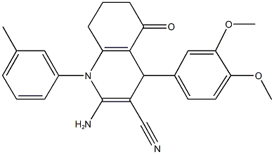 2-amino-4-(3,4-dimethoxyphenyl)-1-(3-methylphenyl)-5-oxo-1,4,5,6,7,8-hexahydro-3-quinolinecarbonitrile Struktur