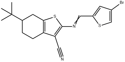 2-{[(4-bromo-2-thienyl)methylene]amino}-6-tert-butyl-4,5,6,7-tetrahydro-1-benzothiophene-3-carbonitrile Struktur