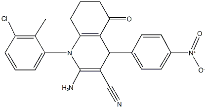 2-amino-1-(3-chloro-2-methylphenyl)-4-(4-nitrophenyl)-5-oxo-1,4,5,6,7,8-hexahydro-3-quinolinecarbonitrile Struktur