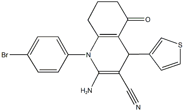 2-amino-1-(4-bromophenyl)-5-oxo-4-(3-thienyl)-1,4,5,6,7,8-hexahydro-3-quinolinecarbonitrile Struktur