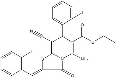 ethyl 5-amino-8-cyano-2-(2-iodobenzylidene)-7-(2-iodophenyl)-3-oxo-2,3-dihydro-7H-[1,3]thiazolo[3,2-a]pyridine-6-carboxylate Struktur