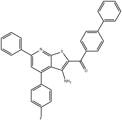 [3-amino-4-(4-fluorophenyl)-6-phenylthieno[2,3-b]pyridin-2-yl]([1,1'-biphenyl]-4-yl)methanone Struktur