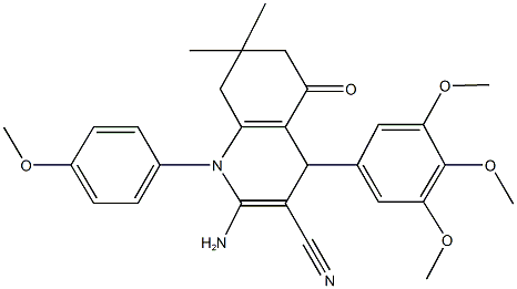 2-amino-1-(4-methoxyphenyl)-7,7-dimethyl-5-oxo-4-(3,4,5-trimethoxyphenyl)-1,4,5,6,7,8-hexahydro-3-quinolinecarbonitrile Struktur