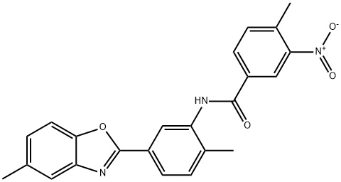 3-nitro-4-methyl-N-[2-methyl-5-(5-methyl-1,3-benzoxazol-2-yl)phenyl]benzamide Struktur