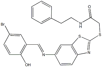 2-({6-[(5-bromo-2-hydroxybenzylidene)amino]-1,3-benzothiazol-2-yl}sulfanyl)-N-(2-phenylethyl)acetamide Struktur