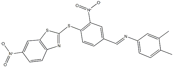 2-({4-{[(3,4-dimethylphenyl)imino]methyl}-2-nitrophenyl}sulfanyl)-6-nitro-1,3-benzothiazole Struktur