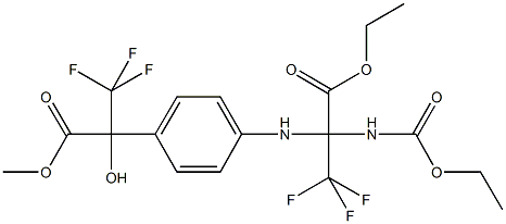 ethyl 2-[(ethoxycarbonyl)amino]-3,3,3-trifluoro-2-{4-[2,2,2-trifluoro-1-hydroxy-1-(methoxycarbonyl)ethyl]anilino}propanoate Struktur