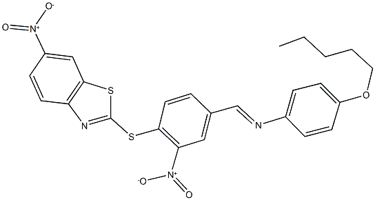 6-nitro-2-{[2-nitro-4-({[4-(pentyloxy)phenyl]imino}methyl)phenyl]sulfanyl}-1,3-benzothiazole Struktur