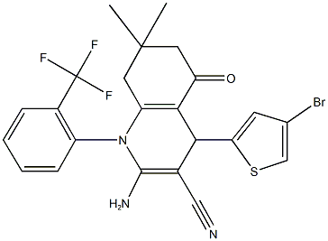 2-amino-4-(4-bromo-2-thienyl)-7,7-dimethyl-5-oxo-1-[2-(trifluoromethyl)phenyl]-1,4,5,6,7,8-hexahydro-3-quinolinecarbonitrile Struktur