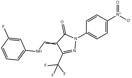 4-[(3-fluoroanilino)methylene]-2-{4-nitrophenyl}-5-(trifluoromethyl)-2,4-dihydro-3H-pyrazol-3-one Struktur