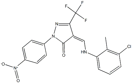 4-[(3-chloro-2-methylanilino)methylene]-2-{4-nitrophenyl}-5-(trifluoromethyl)-2,4-dihydro-3H-pyrazol-3-one Struktur