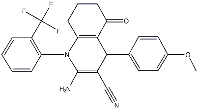 2-amino-4-(4-methoxyphenyl)-5-oxo-1-[2-(trifluoromethyl)phenyl]-1,4,5,6,7,8-hexahydro-3-quinolinecarbonitrile Struktur