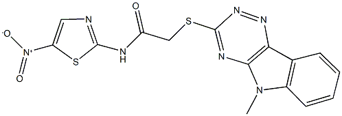 N-{5-nitro-1,3-thiazol-2-yl}-2-[(5-methyl-5H-[1,2,4]triazino[5,6-b]indol-3-yl)sulfanyl]acetamide Struktur