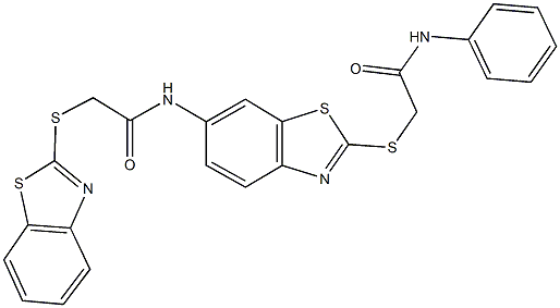 N-{2-[(2-anilino-2-oxoethyl)sulfanyl]-1,3-benzothiazol-6-yl}-2-(1,3-benzothiazol-2-ylsulfanyl)acetamide Struktur