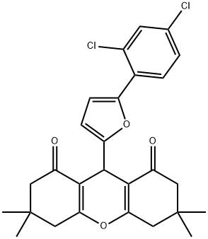 9-[5-(2,4-dichlorophenyl)-2-furyl]-3,3,6,6-tetramethyl-3,4,5,6,7,9-hexahydro-1H-xanthene-1,8(2H)-dione Struktur