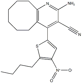 2-amino-4-{5-butyl-4-nitro-2-thienyl}-5,6,7,8,9,10-hexahydrocycloocta[b]pyridine-3-carbonitrile Struktur