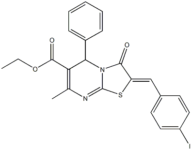 ethyl 2-(4-iodobenzylidene)-7-methyl-3-oxo-5-phenyl-2,3-dihydro-5H-[1,3]thiazolo[3,2-a]pyrimidine-6-carboxylate Struktur