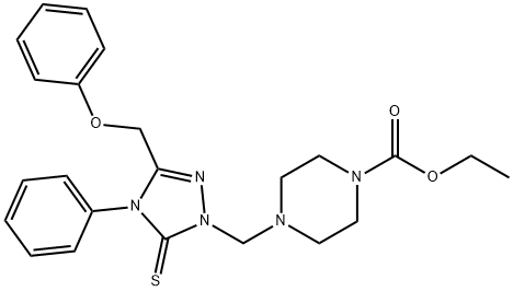 ethyl 4-{[3-(phenoxymethyl)-4-phenyl-5-thioxo-4,5-dihydro-1H-1,2,4-triazol-1-yl]methyl}-1-piperazinecarboxylate Struktur