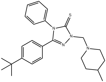 5-(4-tert-butylphenyl)-2-[(4-methyl-1-piperidinyl)methyl]-4-phenyl-2,4-dihydro-3H-1,2,4-triazole-3-thione Struktur