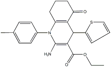 ethyl 2-amino-1-(4-methylphenyl)-5-oxo-4-(2-thienyl)-1,4,5,6,7,8-hexahydro-3-quinolinecarboxylate Struktur