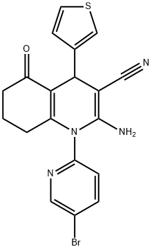 2-amino-1-(5-bromo-2-pyridinyl)-5-oxo-4-(3-thienyl)-1,4,5,6,7,8-hexahydro-3-quinolinecarbonitrile Struktur