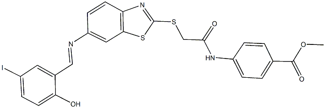 methyl 4-{[({6-[(2-hydroxy-5-iodobenzylidene)amino]-1,3-benzothiazol-2-yl}sulfanyl)acetyl]amino}benzoate Struktur