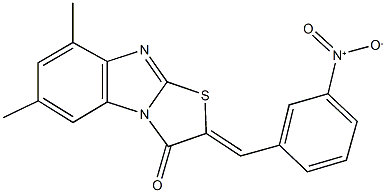 2-{3-nitrobenzylidene}-6,8-dimethyl[1,3]thiazolo[3,2-a]benzimidazol-3(2H)-one Struktur