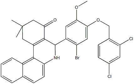 5-{2-bromo-4-[(2,4-dichlorobenzyl)oxy]-5-methoxyphenyl}-2,2-dimethyl-2,3,5,6-tetrahydrobenzo[a]phenanthridin-4(1H)-one Struktur