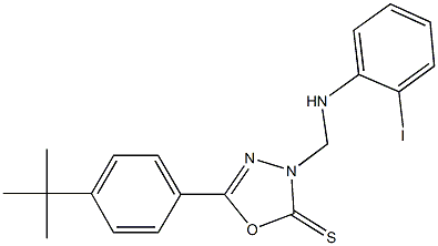 5-(4-tert-butylphenyl)-3-[(2-iodoanilino)methyl]-1,3,4-oxadiazole-2(3H)-thione Struktur