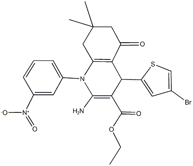 ethyl 2-amino-4-(4-bromo-2-thienyl)-1-{3-nitrophenyl}-7,7-dimethyl-5-oxo-1,4,5,6,7,8-hexahydro-3-quinolinecarboxylate Struktur