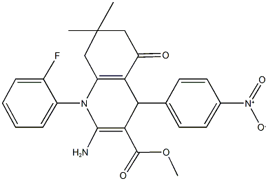 methyl 2-amino-1-(2-fluorophenyl)-4-{4-nitrophenyl}-7,7-dimethyl-5-oxo-1,4,5,6,7,8-hexahydro-3-quinolinecarboxylate Struktur